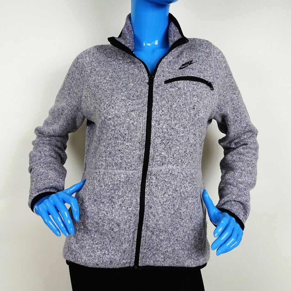 Nike Tech Heather Gray Knit Zip Up Jacket L 12 14 Performance Sportswear Collar
